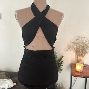 NWT Strappy Backless Tie Front Halter Mini Dress